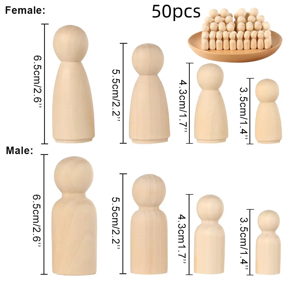 20/50 Pcs DIY Wood Peg Dolls Handmade Unfinished Doll DIY Crafts Nursery Decoration Wood Peg Dolls Home Decoration Ornament