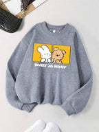 Rabbit And Dog Sweet As Honey Printing Sweatshirt Womens Crewneck Soft Hoodie Fleece Warm Winter Pullover Loose Casual Clothes