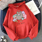 Women Ullzang Cute Cat Sweatshirt Funny Cartoon Pusheen Cat Kawaii Harajuku Korean Style Hoodies Graphic Fashion Hoody Female