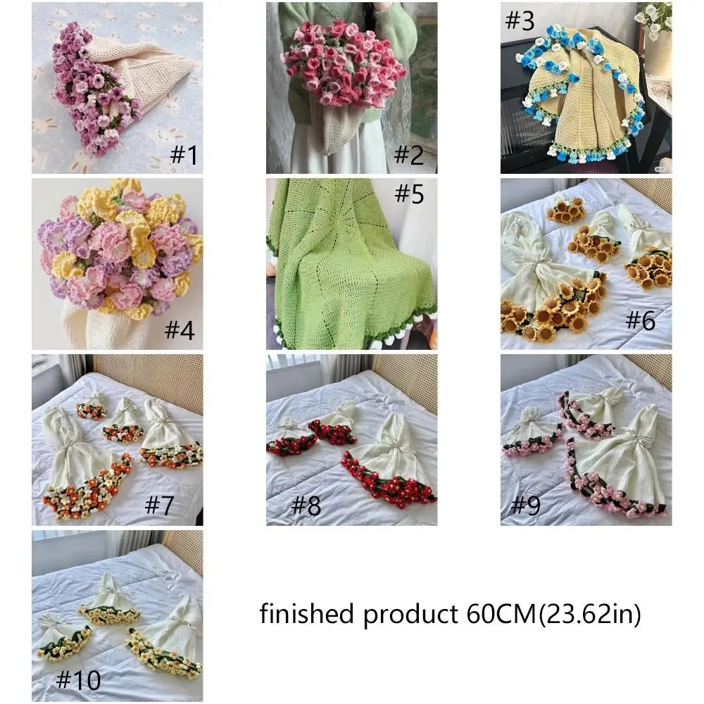 ⭐ 3D Rosen Decke fertig | Kleiner Strick-Überwurf 60cm | Blumen Deko & Sitzauflage