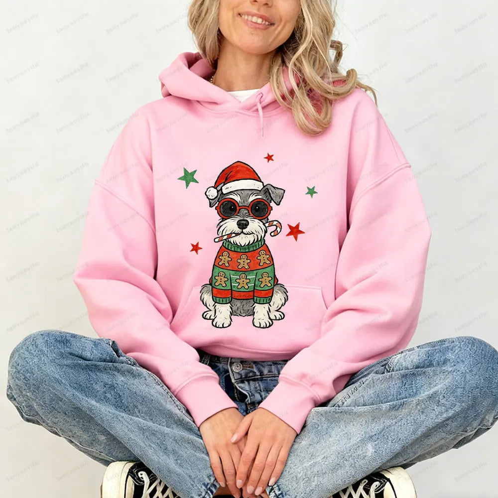 ⭐ Schnauzer Weihnachts-Hoodie | Retro Print Pullover für Damen & Herren | Warm gefüttert