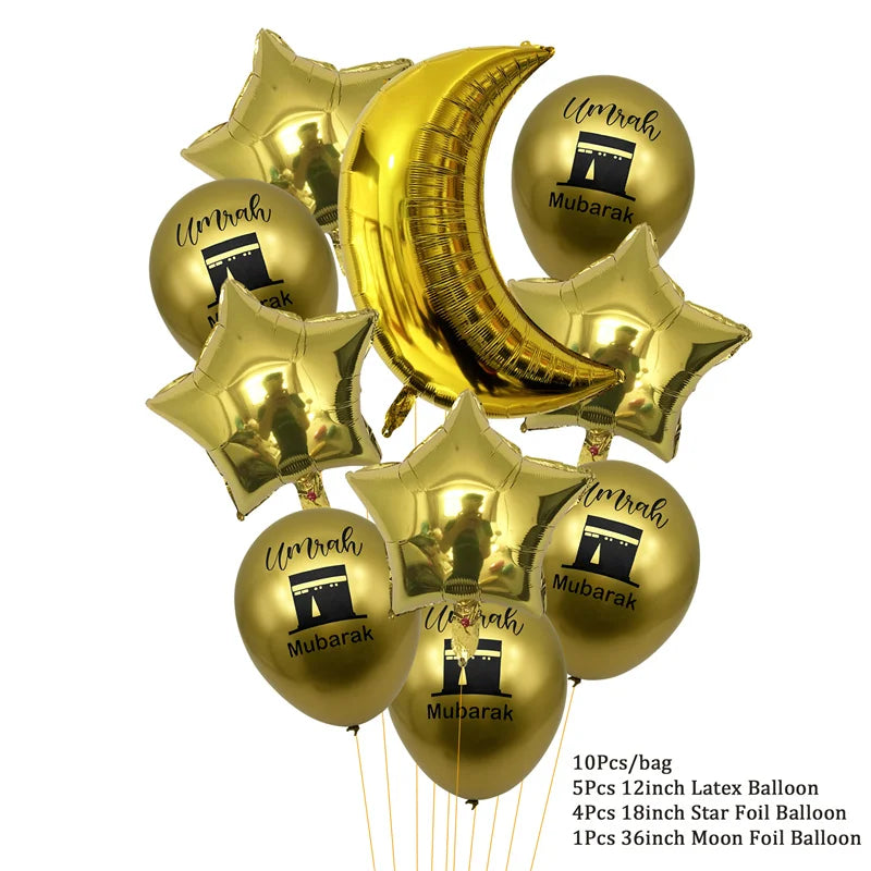 ⭐ 10x Umrah Mubarak Luftballons | Schwarz Gold Deko Set | Latexballons Islamische Party