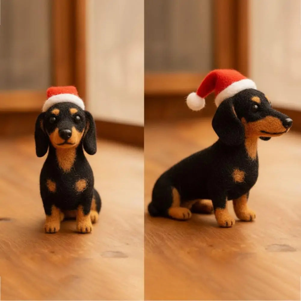 ⭐ Filz Dackel Weihnachtsdeko | Handgefertigter Anhänger 10cm | Santa Mütze | Hundeliebhaber