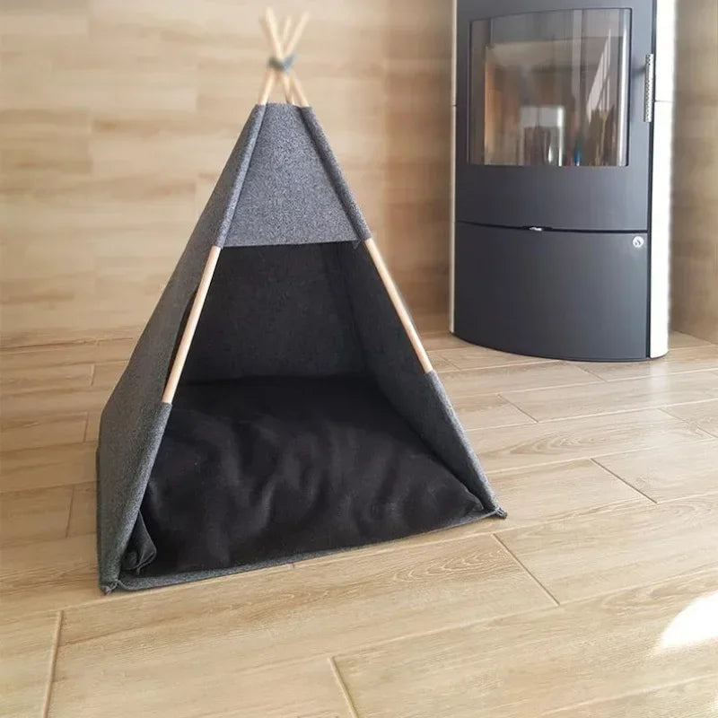 ⛺️ Weiches Hundezeltbett – Waschbares Haustierhaus aus Holz für Hunde und Katzen