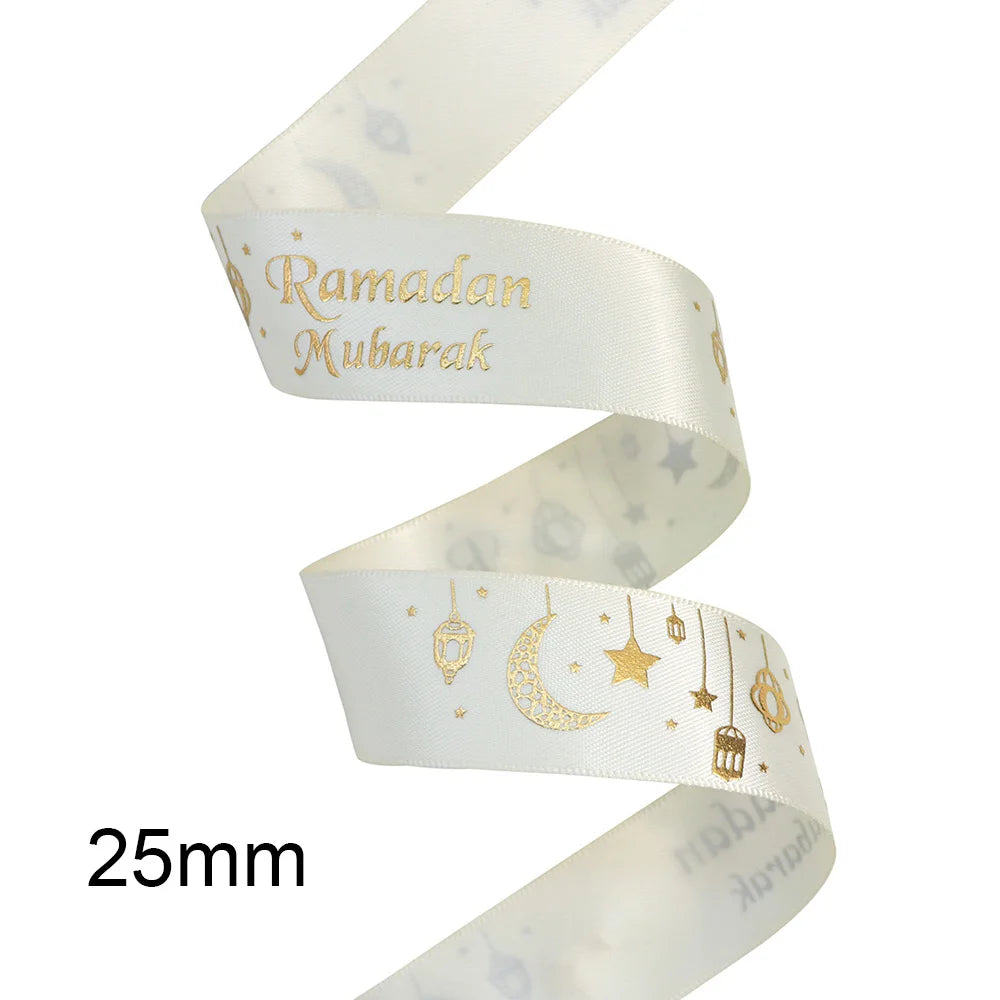 ⭐Satin Geschenkband Eid Mubarak | Goldfolien Aufdruck | Ramadan Deko & Verpackung