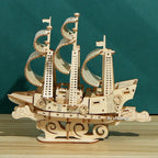 URY DIY 3D Wooden Puzzle Retro Style Sailboat Shipping Model Kits Toys Handmade Set Home Desktop Decoration Christmas Gifts