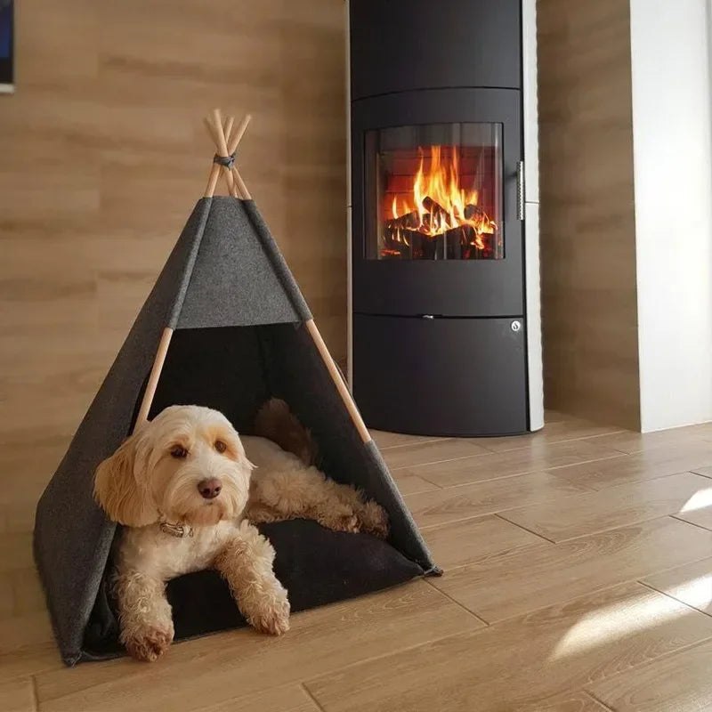 ⛺️ Weiches Hundezeltbett – Waschbares Haustierhaus aus Holz für Hunde und Katzen