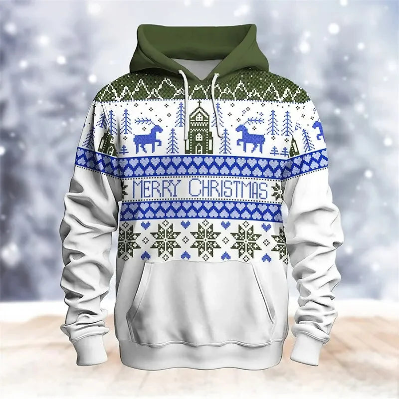 ⭐ 3D Weihnachts Hoodie Herren Damen Kinder | Schneemann & Elch Print | Partnerlook XS-6XL