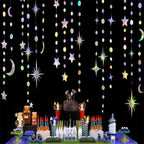 Iridescent Star Moon Circle Garland Ramadan EID Mubarak Birthday Party Decorations Hanging Crescent Twinkle Little Star Streamer