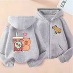 ⭐ Kinder Capybara Hoodie | Lustiger Zip Up Reißverschluss | Manga Sweatshirt Jungen Mädchen