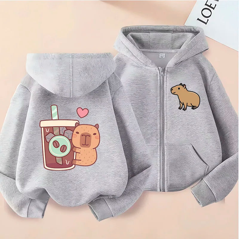 ⭐ Kinder Capybara Hoodie | Lustiger Zip Up Reißverschluss | Manga Sweatshirt Jungen Mädchen