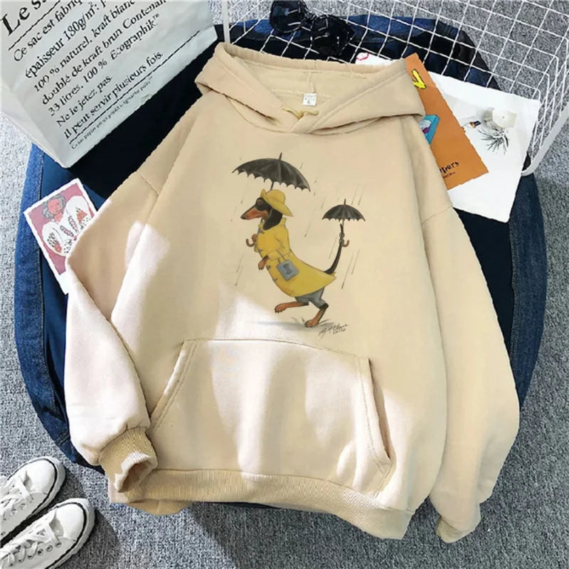 ⭐ Dackel Hoodie Damen | Korean Style Anime Print | Gothic Sweatshirt