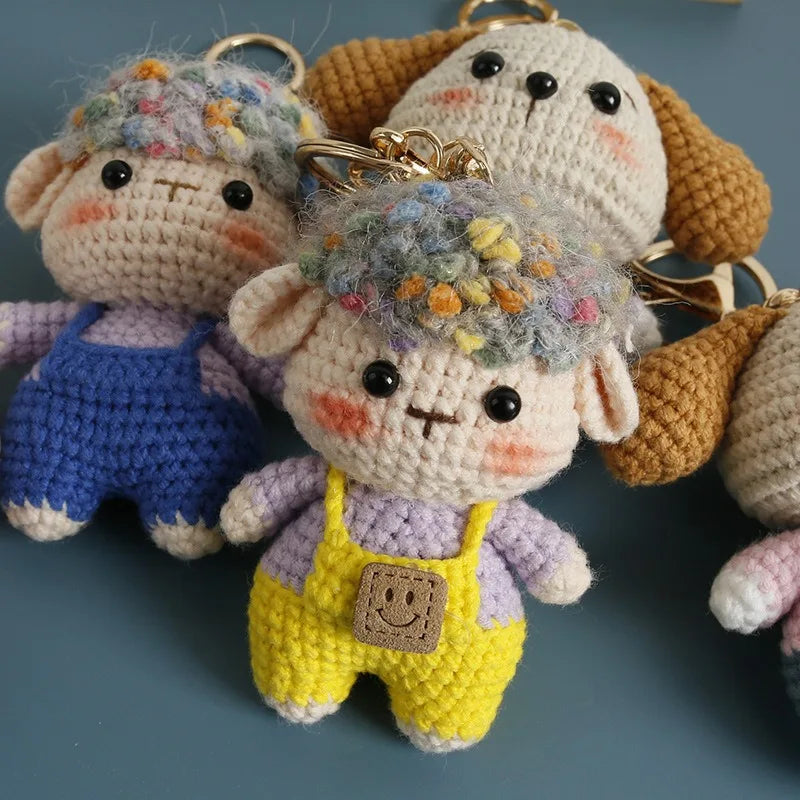 Cute Lamb doll Charm Keychains Cartoon Mini Hand Knitted Car Keyring Lovely Backpack Handbag Pendant Couple Keyholder