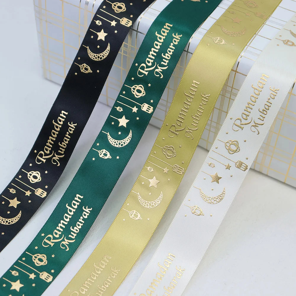 ⭐Satin Geschenkband Eid Mubarak | Goldfolien Aufdruck | Ramadan Deko & Verpackung