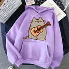 Women Ullzang Cute Cat Sweatshirt Funny Cartoon Pusheen Cat Kawaii Harajuku Korean Style Hoodies Graphic Fashion Hoody Female