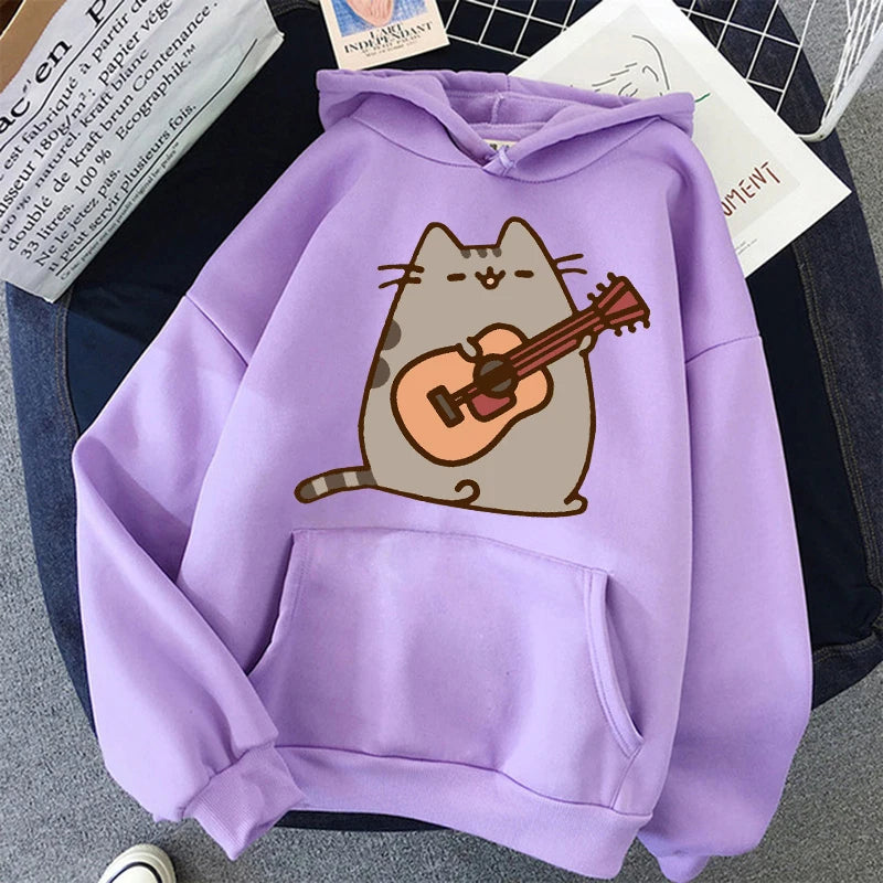Women Ullzang Cute Cat Sweatshirt Funny Cartoon Pusheen Cat Kawaii Harajuku Korean Style Hoodies Graphic Fashion Hoody Female