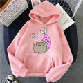 Women Ullzang Cute Cat Sweatshirt Funny Cartoon Pusheen Cat Kawaii Harajuku Korean Style Hoodies Graphic Fashion Hoody Female