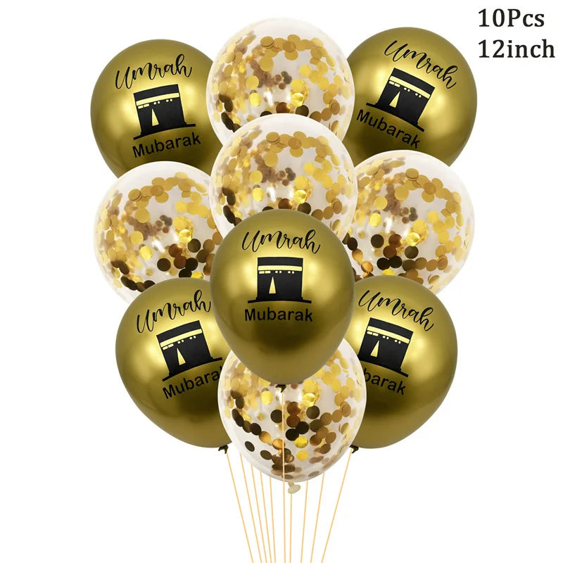 ⭐ 10x Umrah Mubarak Luftballons | Schwarz Gold Deko Set | Latexballons Islamische Party
