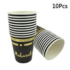 1bag Eid Al-Adha Umrah Mubarak Disposable Paper Cup Plate Ramadan Mubarak kareem Hijab Muslim Islamic Festival Party Decoration