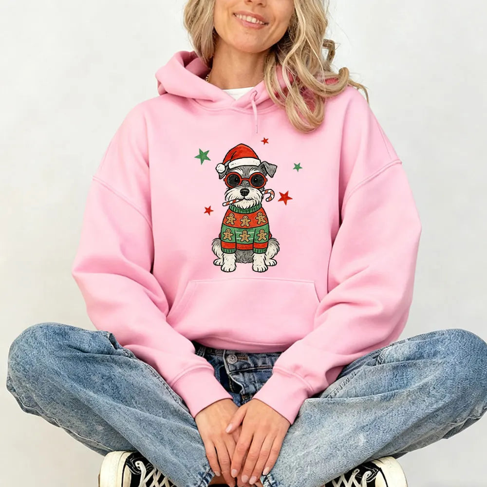 ⭐ Schnauzer Weihnachts-Hoodie | Retro Print Pullover für Damen & Herren | Warm gefüttert