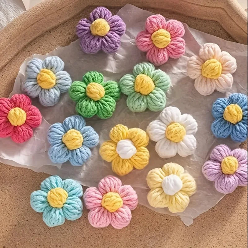 ⭐ 30x Häkelblumen Aufnäher Bunt | 4cm Applikationen | Blumen Patches zum Aufnähen
