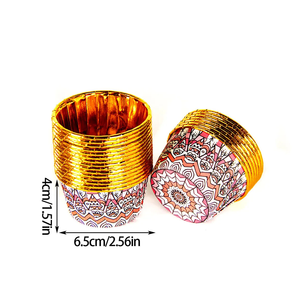 50pcs Gold Cupcake Liners Eid Mubarak Muslim Pattern Foil Muffin Baking Cupcake Wrappers Holder for Ramadan Islamic Party Decor