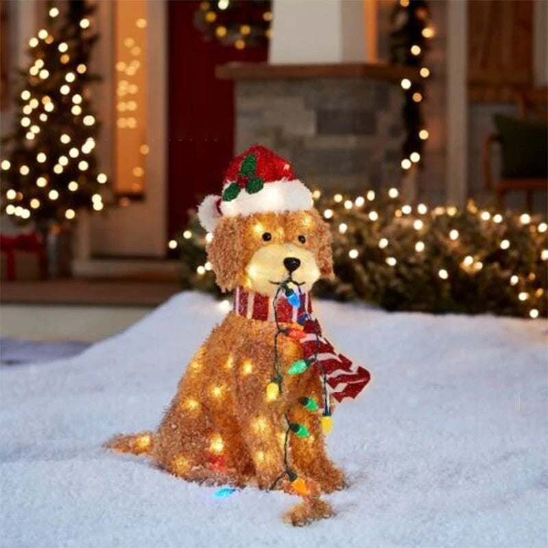 ⭐ LED Weihnachtsdeko Garten Hund | Beleuchtete Acryl Figur 35cm | Batteriebetrieben Aussen