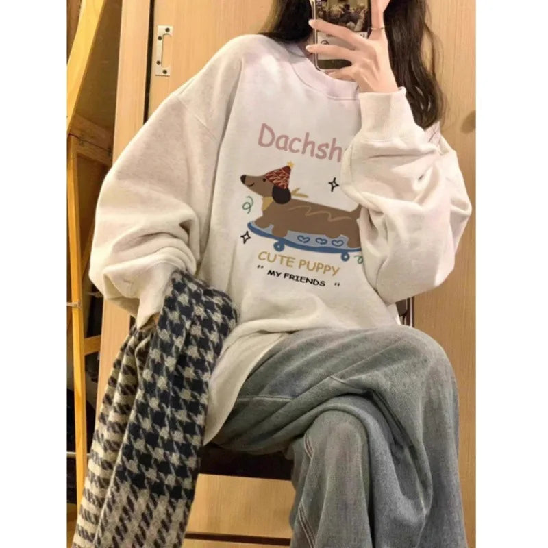 ⭐ Dackel Plüsch Hoodie Damen | Korean Style Oversized | Y2K Kawaii Pullover 2025