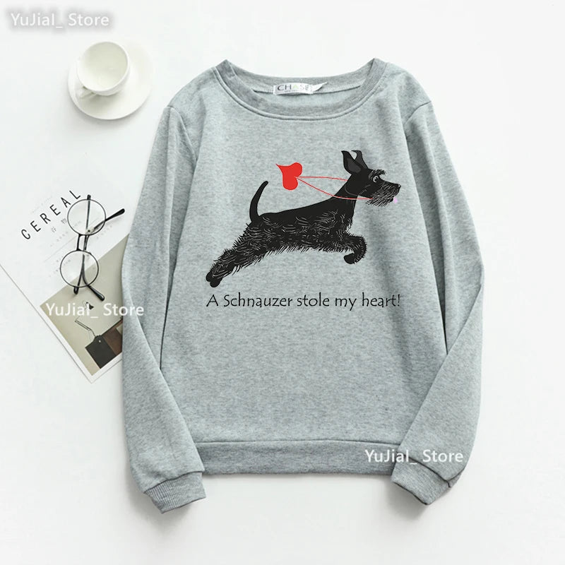 Women Funny Dog Lover Hoodies A Schnauzer Stole My Heart Graphic Print Sweatshirt Harajuku Kawaii Winter/Spring/Autumn Clothes