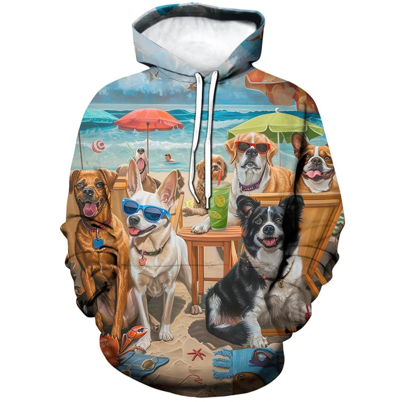 ⭐ Unisex 3D Hunde Katzen Hoodie | Tier-Print Pullover mit Taschen | Langarm
