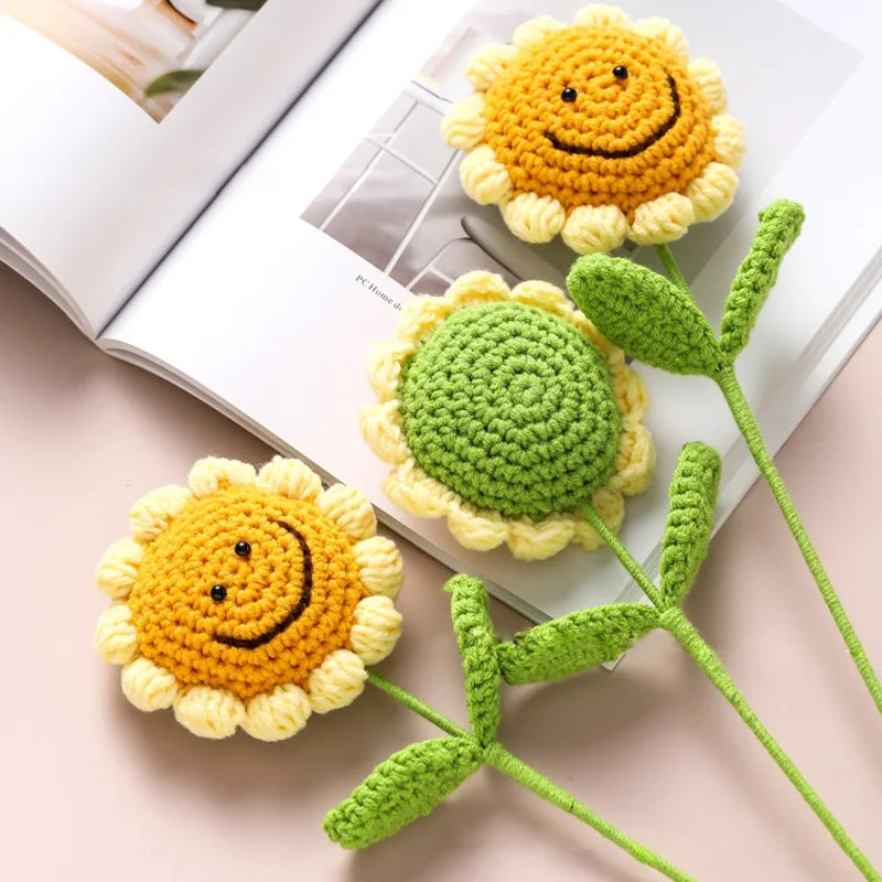⭐Gehäkelte Sonnenblume | Handgestrickter Blumenstrauß | Kreatives Woll-Geschenk
