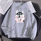 Cute Animal Husky Dog Printing Hoodie Women's Loose Oversize Clothing Autumn Warm Fleece Sweatshirt Fashion Casual Soft Hooded