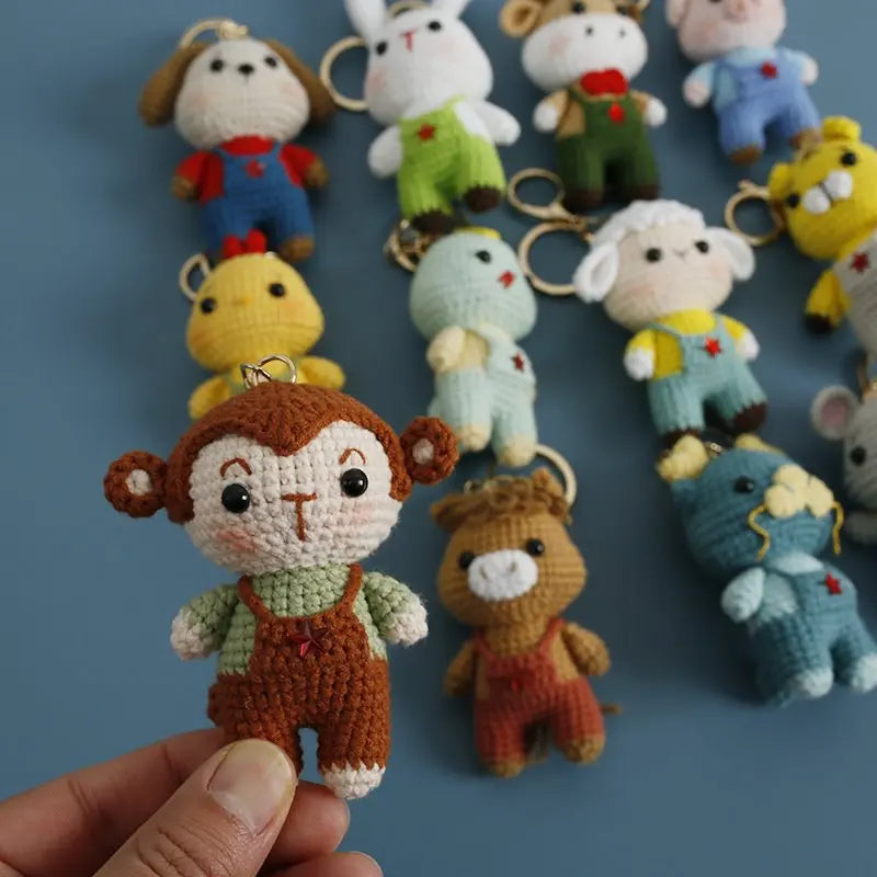 Cute Monkey Dragon Bag Knitting Yarn Keychain Pendant Cartoon Doll Decoration Couple Gift Knit Crochet Supplies
