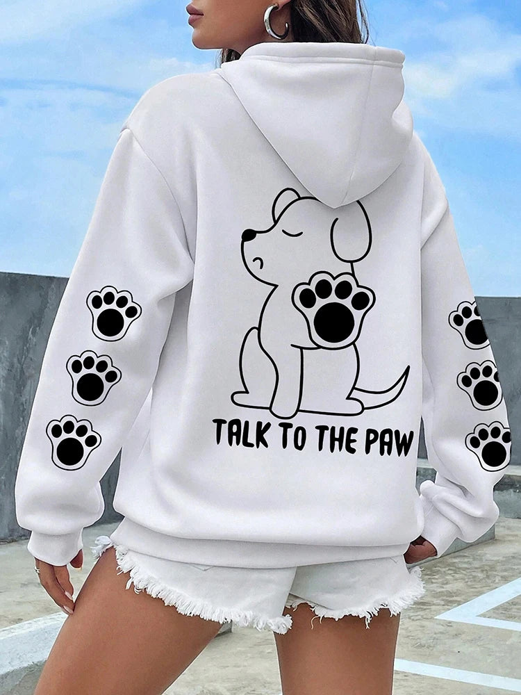 ⭐ Talk To The Paw Hoodie Damen | Lustiger Hunde Cartoon Print | Fleece Pullover