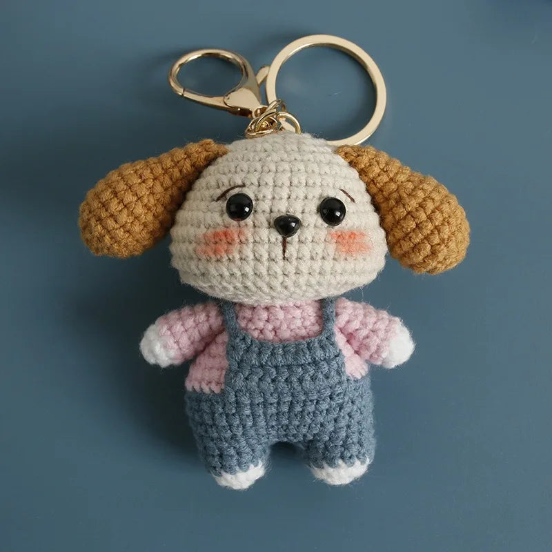 Cute Lamb doll Charm Keychains Cartoon Mini Hand Knitted Car Keyring Lovely Backpack Handbag Pendant Couple Keyholder