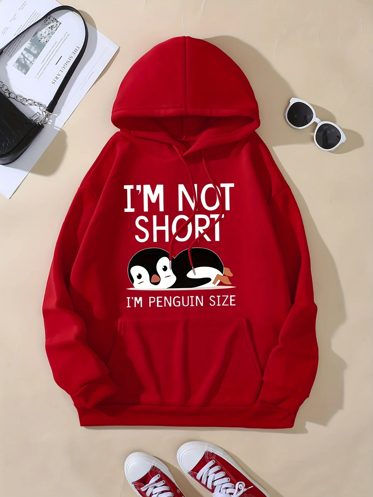 ⭐ I'm Not Short I'm Penguin Size Hoodie | Lustiger Print Damen | Fleece Pullover