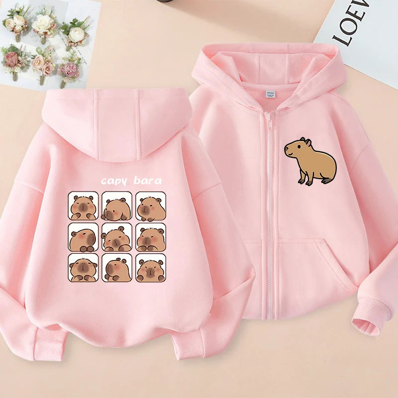 ⭐ Kinder Capybara Hoodie | Lustiger Zip Up Reißverschluss | Manga Sweatshirt Jungen Mädchen