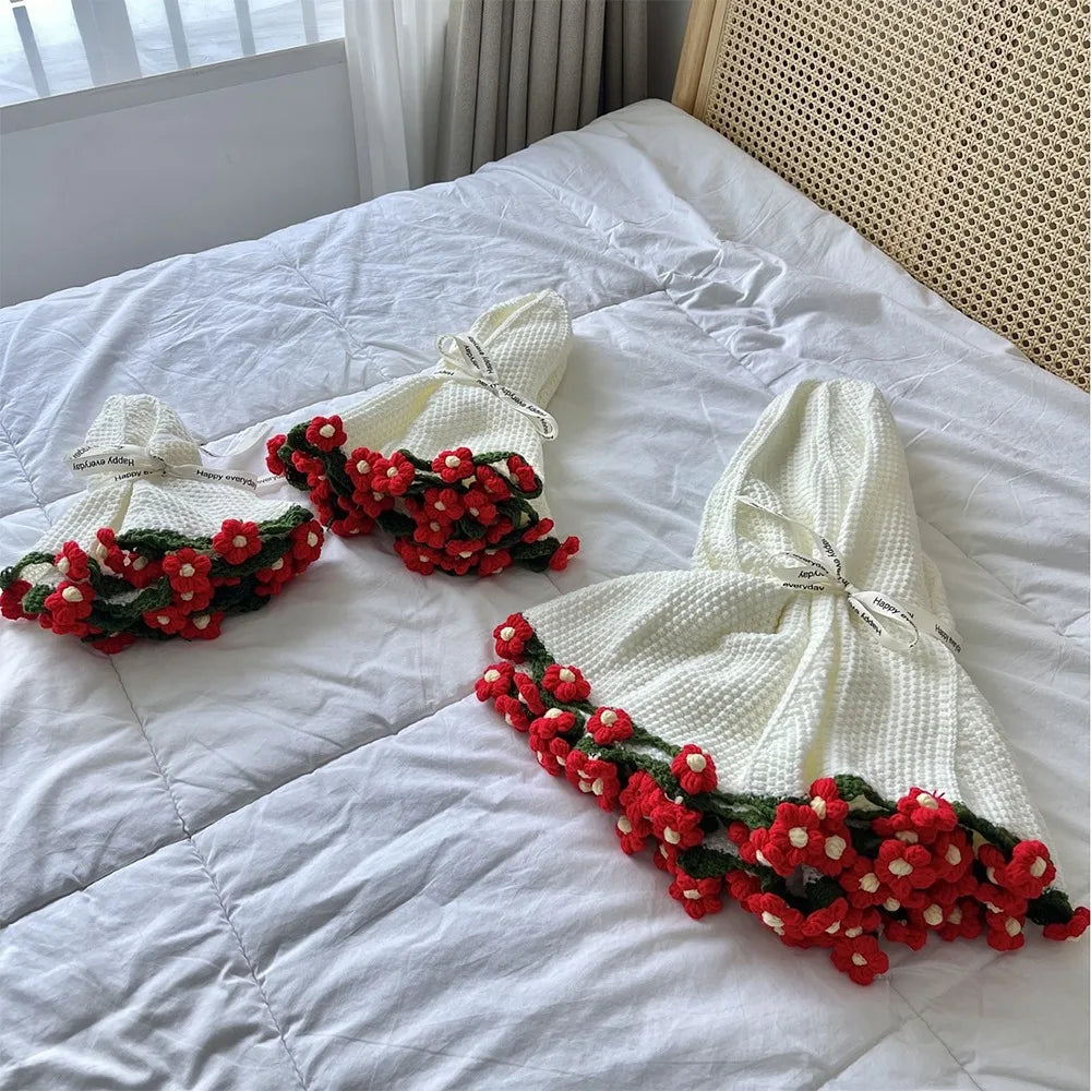 ⭐ 3D Rosen Decke fertig | Kleiner Strick-Überwurf 60cm