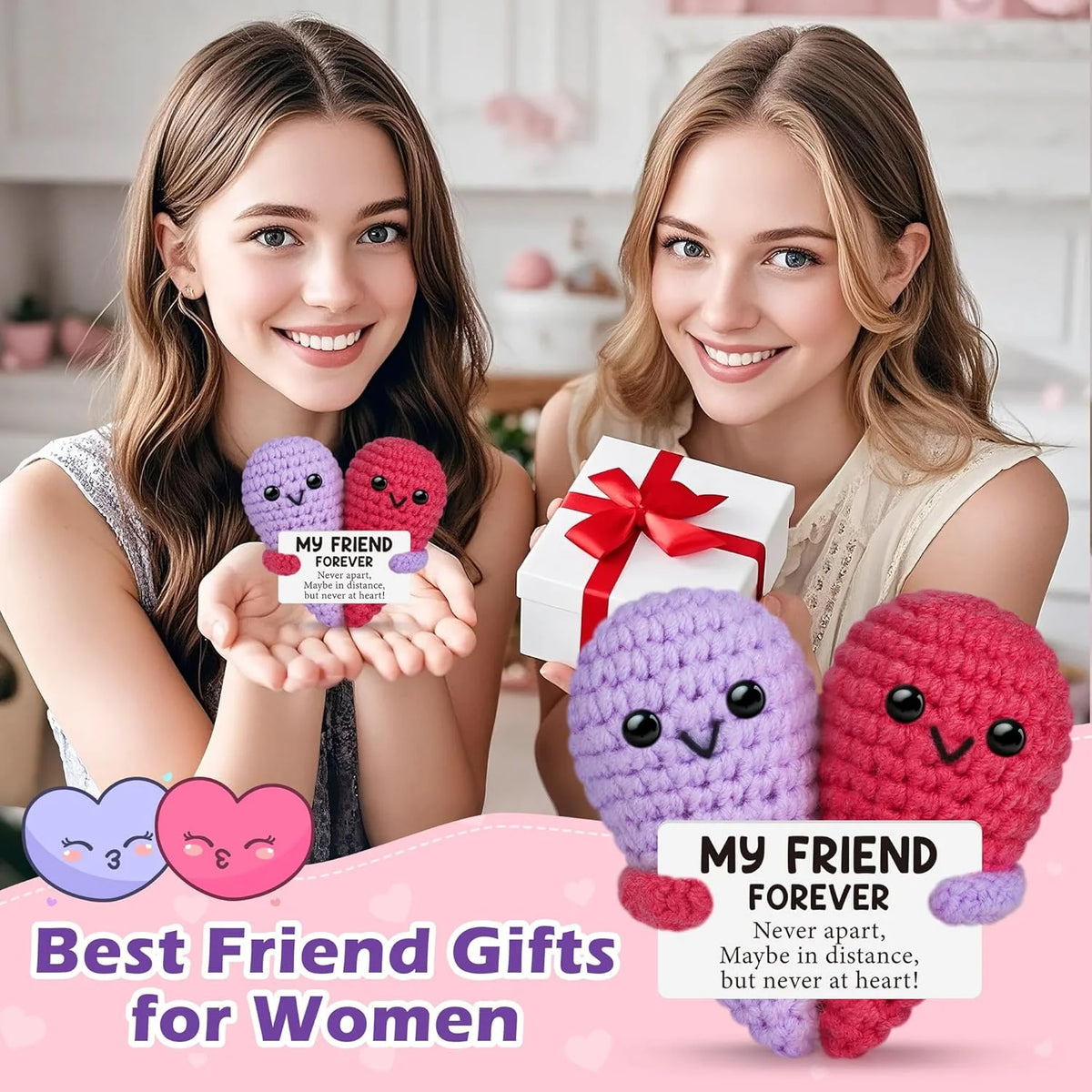 Funny Crochet Gifts for Forever Best Friend Birthday Gifts Decoration Cute Handmade Knitted with Card Emotional Friend Support