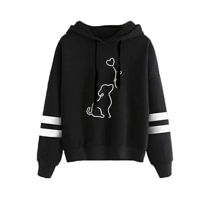 ⭐ Damen Hoodie Süßer Hunde-Print Streifen | Gemütlicher Pullover Langarm