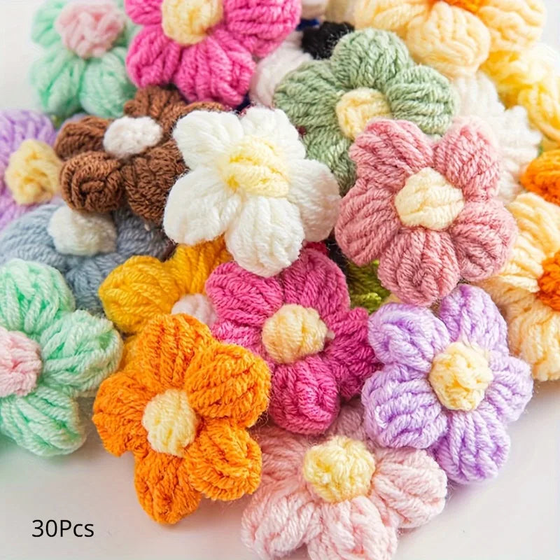 ⭐ 30x Häkelblumen Aufnäher Bunt | 4cm Applikationen | Blumen Patches zum Aufnähen