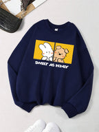 Rabbit And Dog Sweet As Honey Printing Sweatshirt Womens Crewneck Soft Hoodie Fleece Warm Winter Pullover Loose Casual Clothes