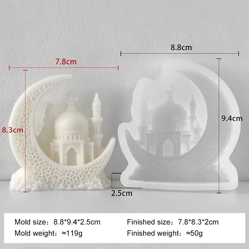 DIY Eid Mubarak Ramadan Star Moon Series Silicone Mold Handmade Aroma Cylinder Candle Molds Islam Muslim Building Ramadan Mould