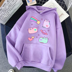 Women Ullzang Cute Cat Sweatshirt Funny Cartoon Pusheen Cat Kawaii Harajuku Korean Style Hoodies Graphic Fashion Hoody Female