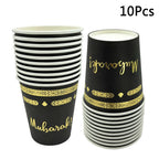 1bag Eid Al-Adha Umrah Mubarak Disposable Paper Cup Plate Ramadan Mubarak kareem Hijab Muslim Islamic Festival Party Decoration