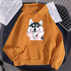 Cute Animal Husky Dog Printing Hoodie Women's Loose Oversize Clothing Autumn Warm Fleece Sweatshirt Fashion Casual Soft Hooded