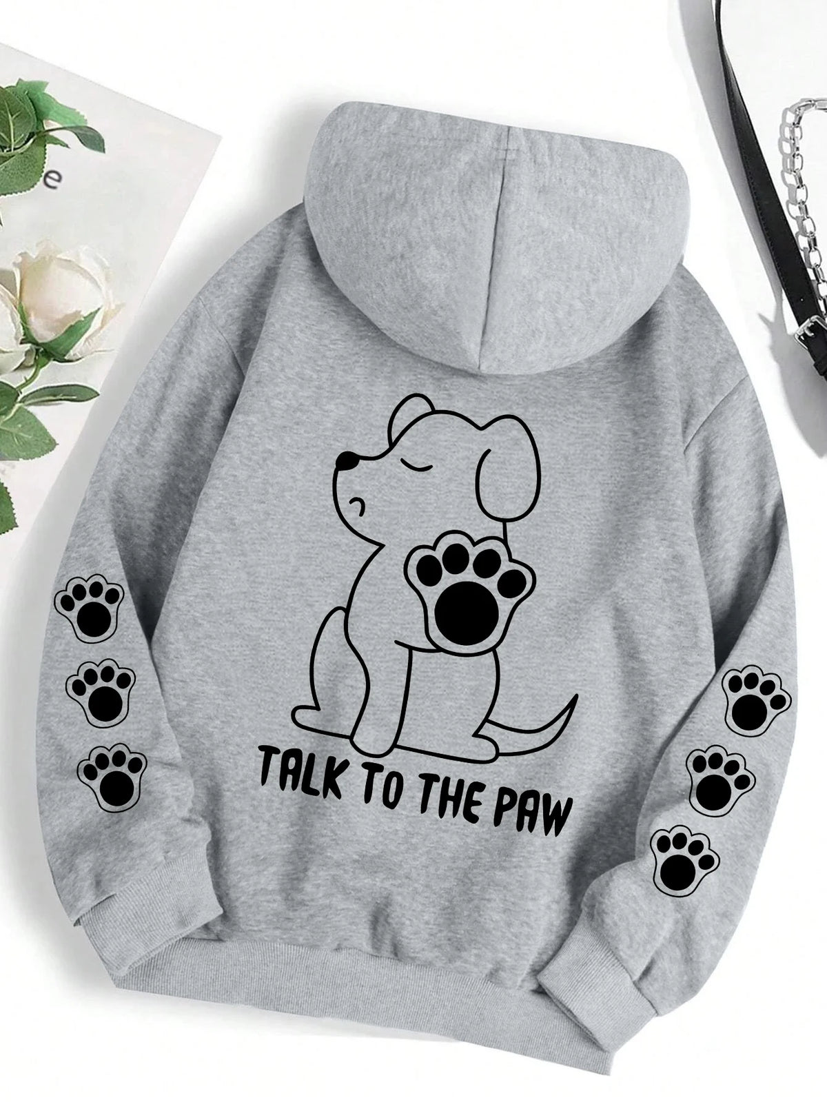 ⭐ Talk To The Paw Hoodie Damen | Lustiger Hunde Cartoon Print | Fleece Pullover