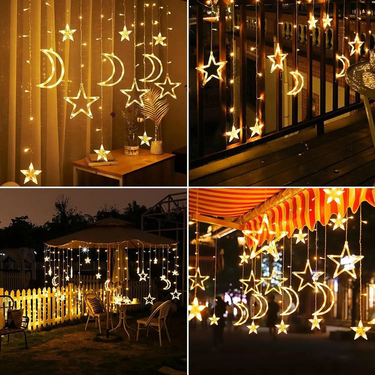 Star Moon Solar Battery String Lights 8Mode Outdoor Christmas Garland LED Fairy Light for Ramadan Festoon Wedding New Year Decor