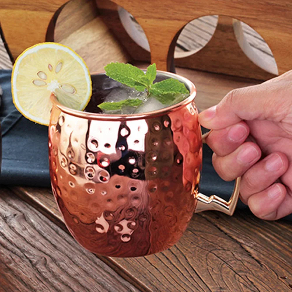 ⭐ Moscow Mule Becher Edelstahl | Gehämmerte Kupfer Optik | Eiskaffee & Cocktail Tasse