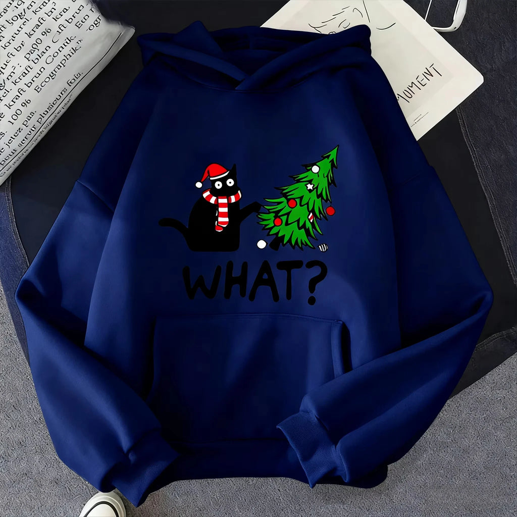 ⭐ Katzen Hoodie Weihnachten | Warmes Fleece Innenfutter | Cat & Tree Print | Unisex S-3XL
